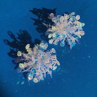 Sequined Flower Stud Earring / Ear Clip