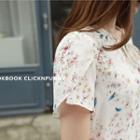 Tie-neck Lace-panel Floral Blouse