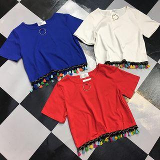 Short-sleeve Tasseled Cropped T-shirt