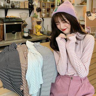 Striped High-neck Long-sleeve Top