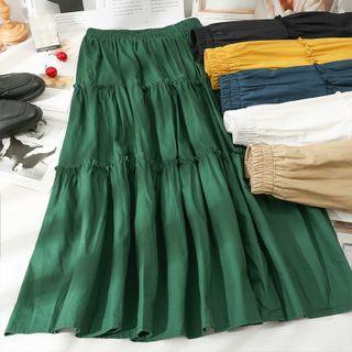 Ruffle-trim Plain Midi Skirt In 6 Colors