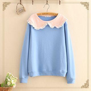 Contrast-collar Long-sleeve Thin Sweater