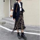 Tie-dyed Corduroy Split Midi Skirt Brown - One Size