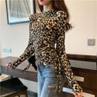 Long-sleeve Leopard Print T-shirt As Shown In Figure - One Size