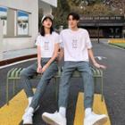 Couple Matching Short-sleeve Printed T-shirt / Plaid Harem Pants / Set