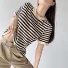 Striped Open-knit Loose T-shirt
