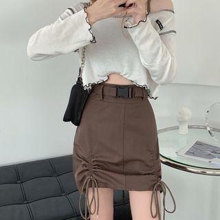 Drawstring Buckled Pencil Skirt