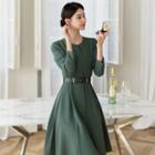 Zip-front A-line Dress With Belt