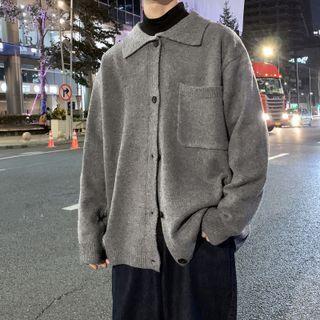 Plain Button-up Pocket Oversize Cardigan