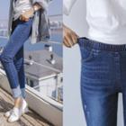 Band-waist Contrast-hem Straight-cut Jeans