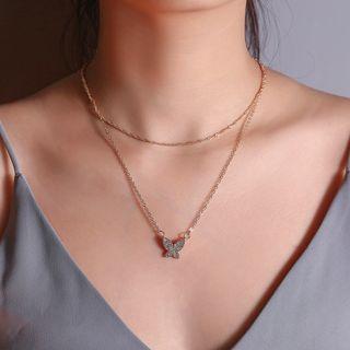 Alloy Butterfly Layered Choker Necklace