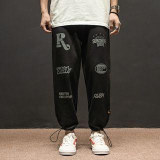 Printed Drawstring Straight-cut Sweatpants
