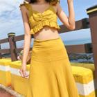 Set: Ruffle Cropped Camisole Top + Maxi A-line Skirt