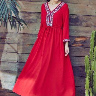 Embroidered Long-sleeve Sundress