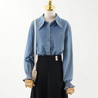 Denim Shirt / High Waist A-line Skirt
