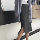 Side-slit Midi A-line Knit Skirt