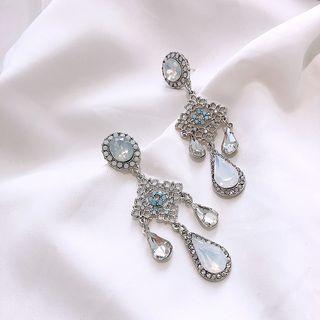 925 Sterling Silver Rhinestone Teardrop Dangle Earring As Shown In Figure - One Size