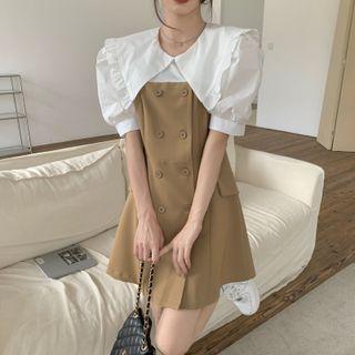 Peter Pan Collar Puff-sleeve Double-breasted Dress