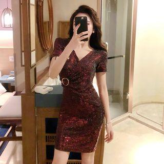 Short-sleeve Sequined Mini Bodycon Dress