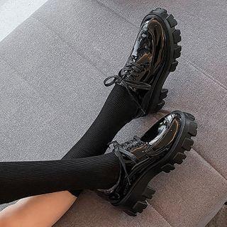 Platform Block Heel Genuine Leather Oxfords