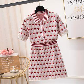 Heart Printed Top + A-line Skirt