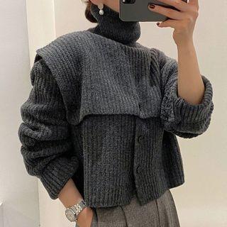 Set: Plain Cardigan + Cape