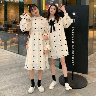 Long-sleeve Fringed Dotted Collar Dress