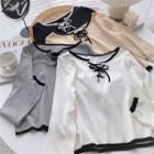 Long-sleeve Round Neck Lace-up T-shirt
