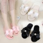 Faux Pearl Ribbon Furry Slippers