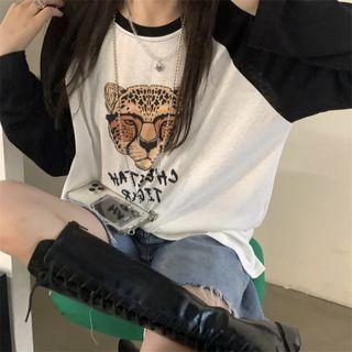 Long-sleeve Raglan T-shirt Black Sleeve - White - One Size