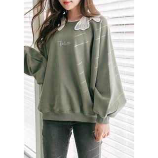 Batwing-sleeve Lettering Cotton Sweatshirt