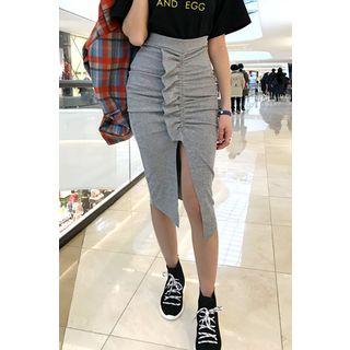 Slit-front Shirred Skirt