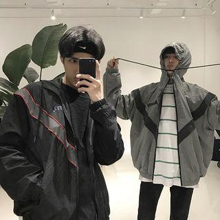 Letter Embroidered Hooded Windbreaker