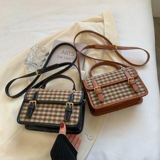 Plaid Flap Buckled Crossbody Bag