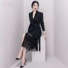 Lace-hem Long-sleeve Midi Coat Dress