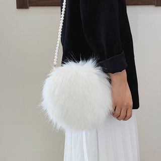 Faux-fur Beaded Cross Bag White - One Size