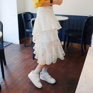 Tiered Lace A-line Long Skirt