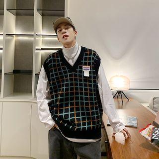 Lettering Check Sweater Vest