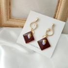 Dangle Drop Earring 1 Pair - Maroon & Gold - One Size