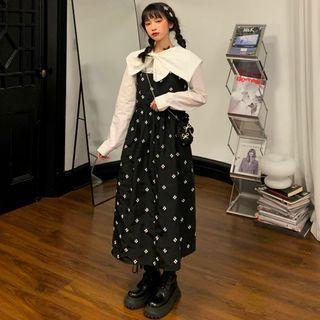 Spaghetti Strap Pattern Midi Dress / Blouse