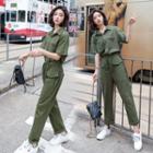 Drawstring Waist Short Sleeve Jumpsuit