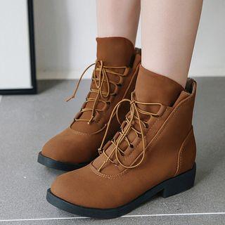 Faux Suede Low-heel Lace-up Ankle Boots