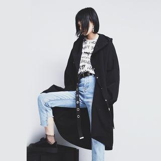 Asymmetric-hem Drawstring-waist Hooded Jacket