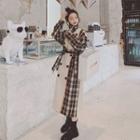 Double Breasted Plaid Panel Long Trench Coat
