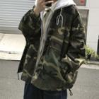 Mock Two-piece Camo Print Zip Hoodie