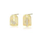 Sterling Silver Fashion And Elegant Bird Cage Stud Earrings With Cubic Zirconia Golden - One Size