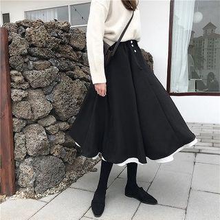 Layered A-line Midi Skirt Black - One Size