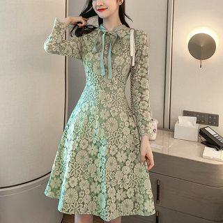 Long-sleeve Bow Floral Lace Dress