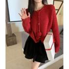 Scallop Trim Cardigan Red - One Size