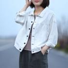 Contrast Stitching Buttoned Jacket White - One Size